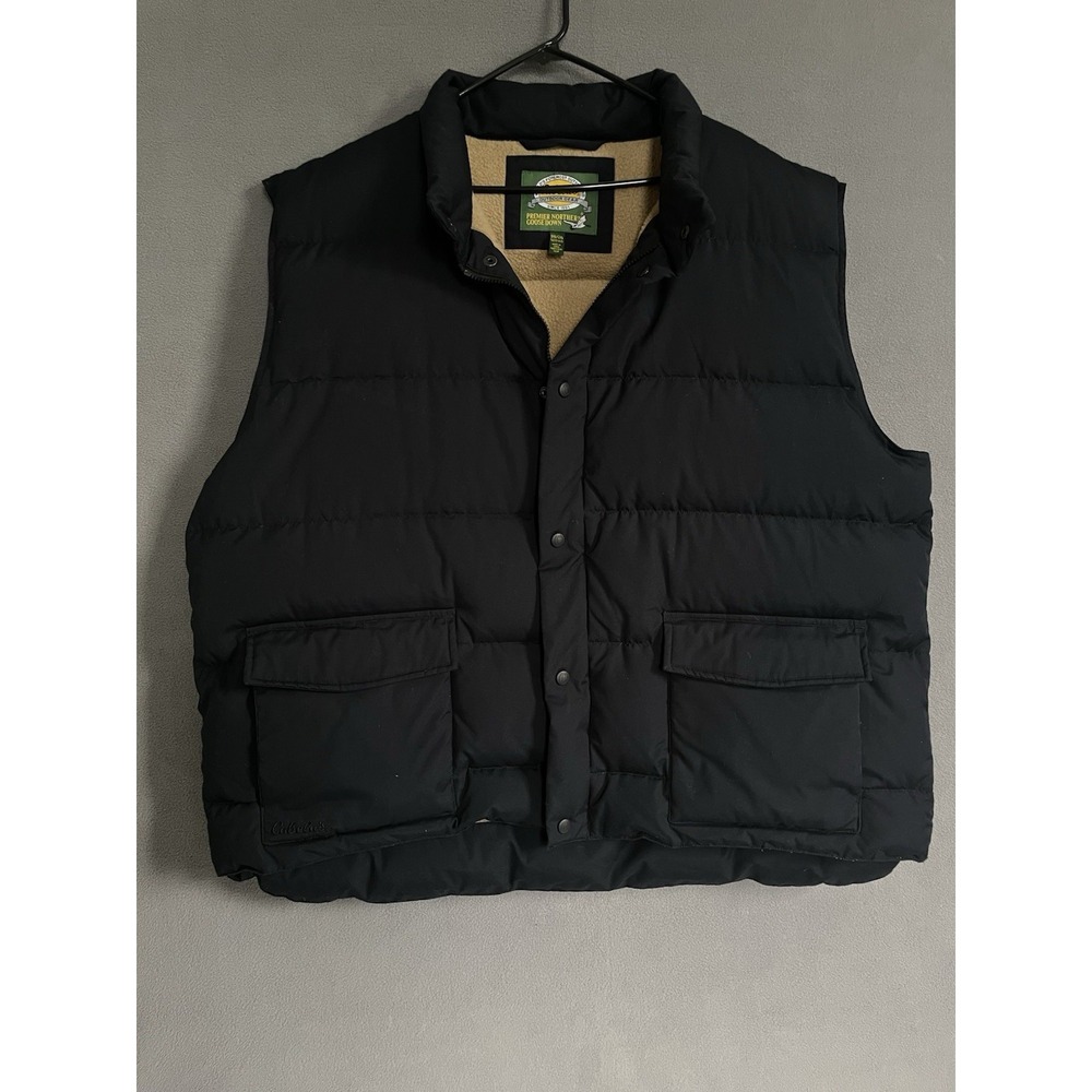 Vtg Cabelas Premier Northern Goose Down Puffer Vest Mens‎ 3xl Black Sherpa Lined